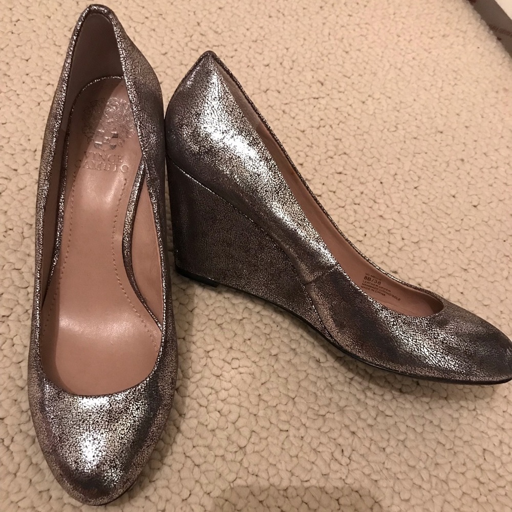 Vince Camuto Silver Leather Wedges